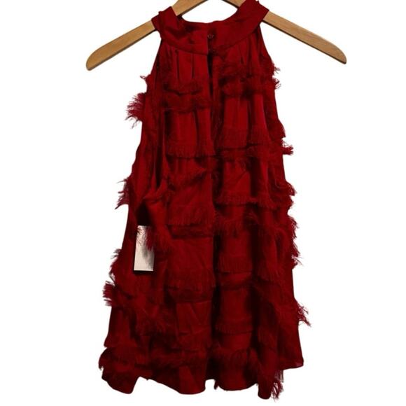 Joie Eleora Women's Red Fringed Cutout V-Neck Sleeveless Blouse Tops Size XL NWT - Picture 2 of 9